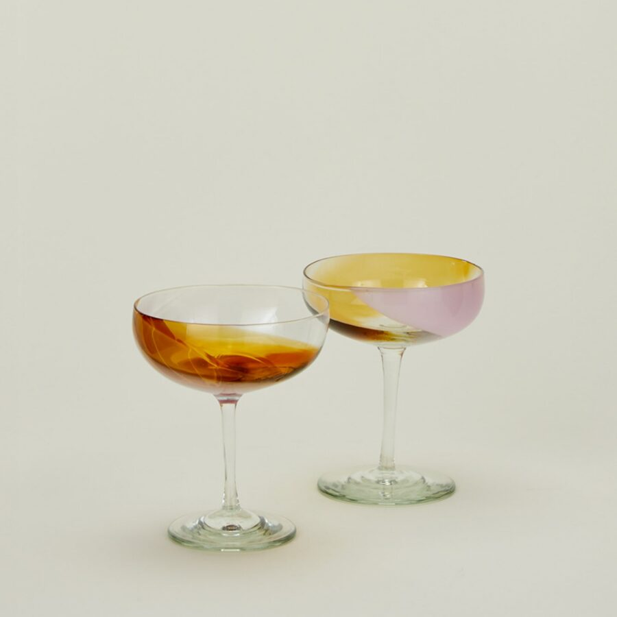 Blush Amber Hand-Blown Coupe Set